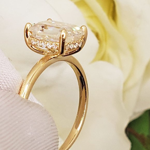 14K Yellow Gold 3 Carats Emerald Cut Moissanite Engagement Ring - Picture 9 of 14